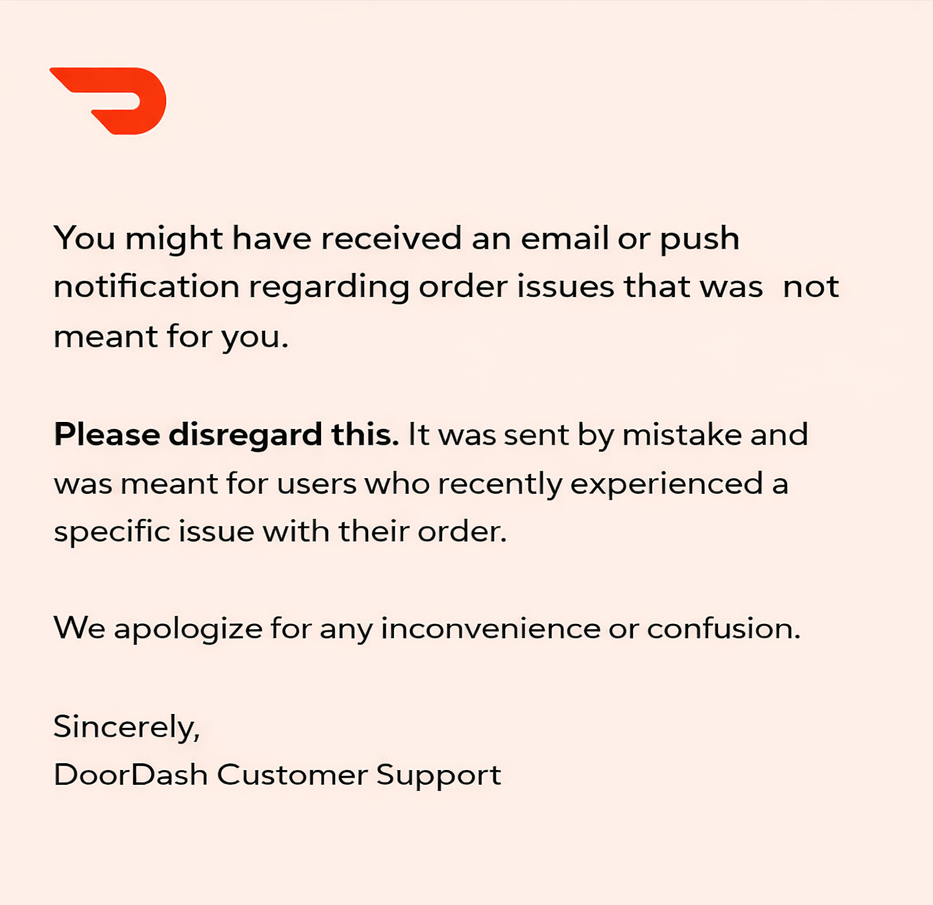 DoorDash correction email example