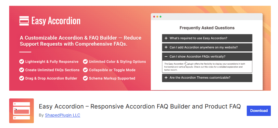 Easy Accordion plugin to create FAQs in WordPress