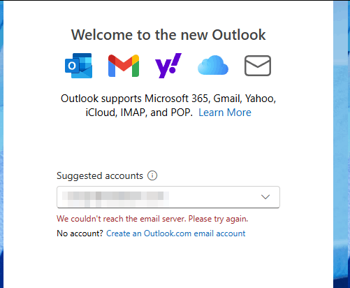 Email not working error in outlook