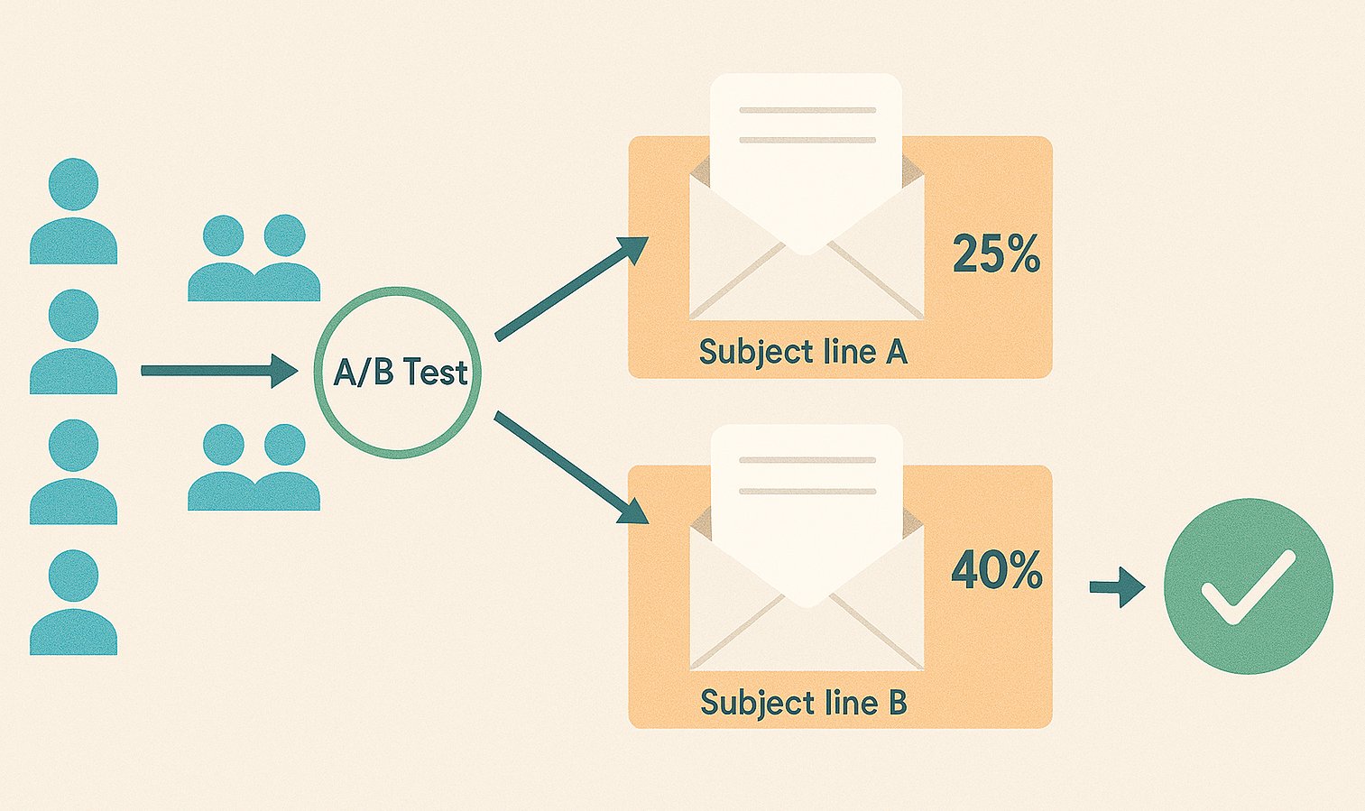 Email subject line A B Testing visual representation by HeroThemes