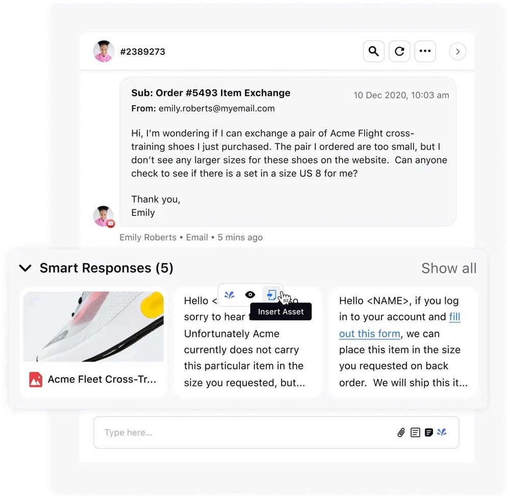 Email support example with templates or automated suggestions for email replies