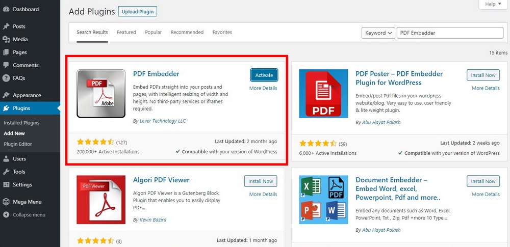 embed pdf in using plugin - 1