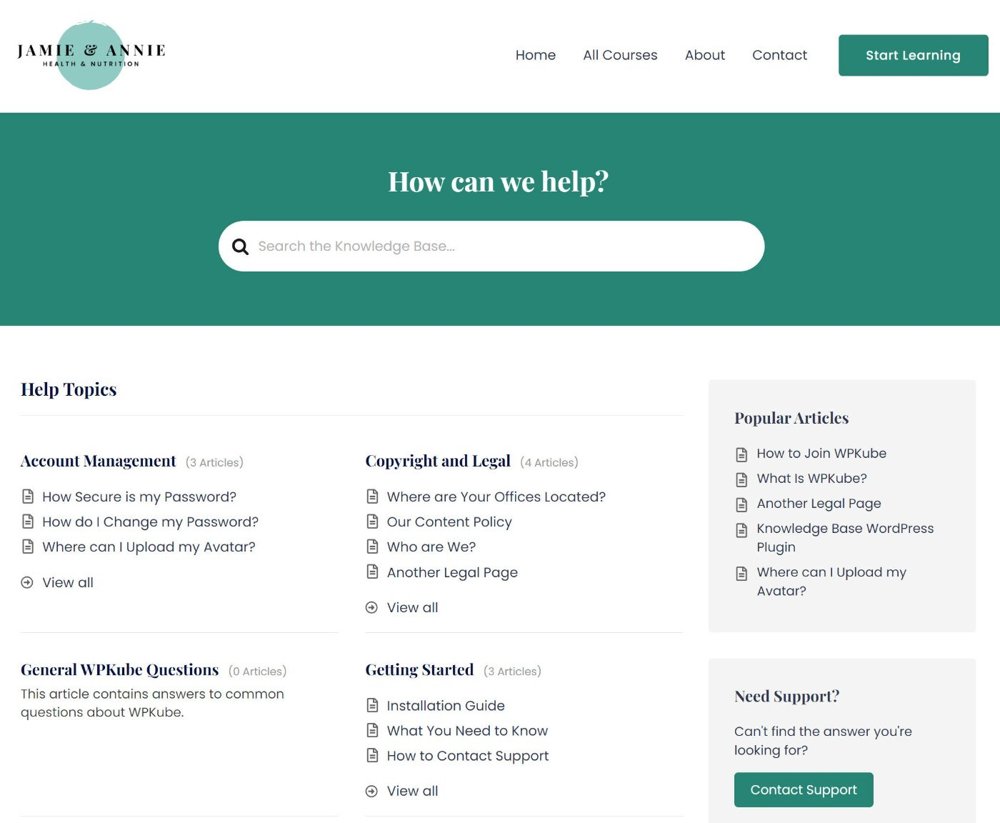 Example of a customer-facing knowledge base created with Heroic KB