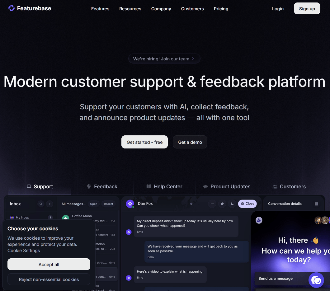 Featurebase bundled suite for customer support