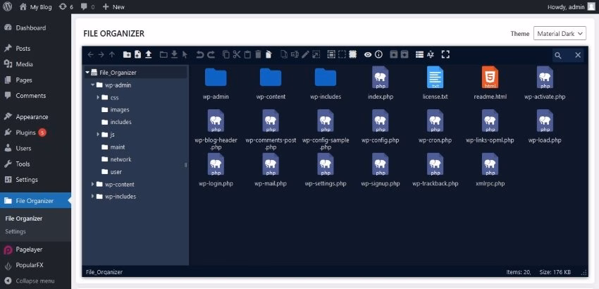 File Organizer Plugin-Schnittstelle