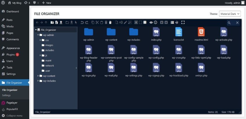 File Organizer plugin interface