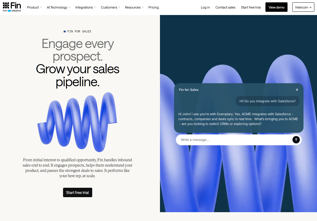 Fin AI-powered chatbot for lead generation