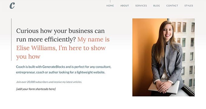 GeneratePress author theme example