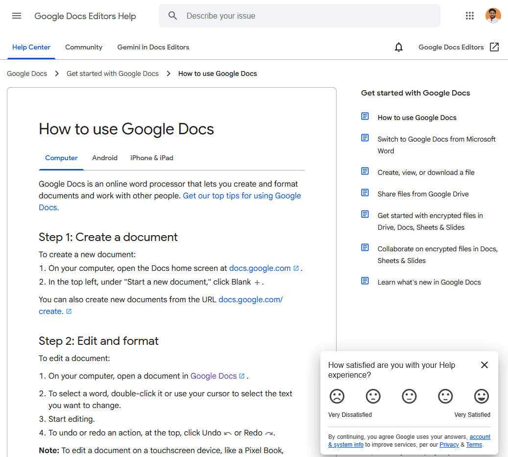 Google Docs Quick Start Guide