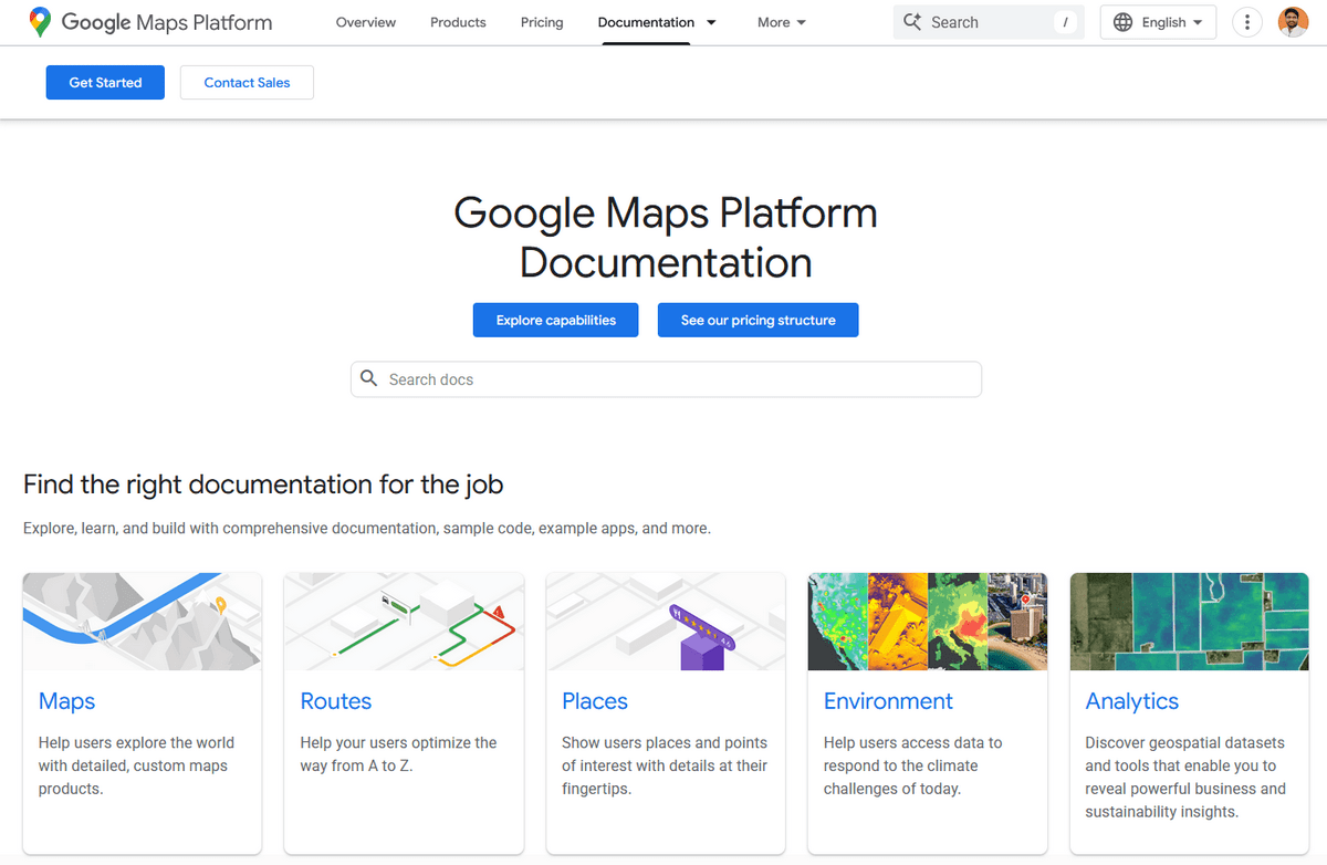 Google Maps APIs landing page
