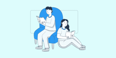 Graphic of two people reading book