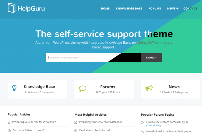 HelpGuru can be transformed using a child theme