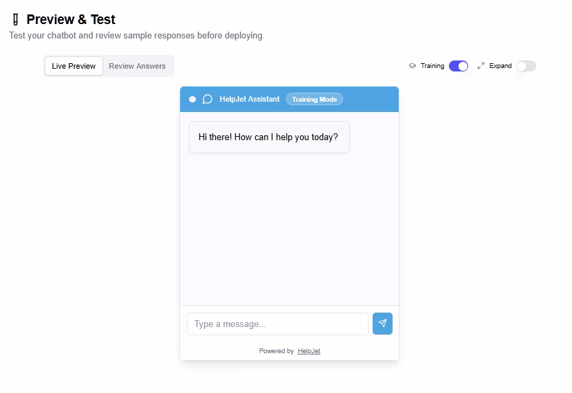Helpjet built in preview environment