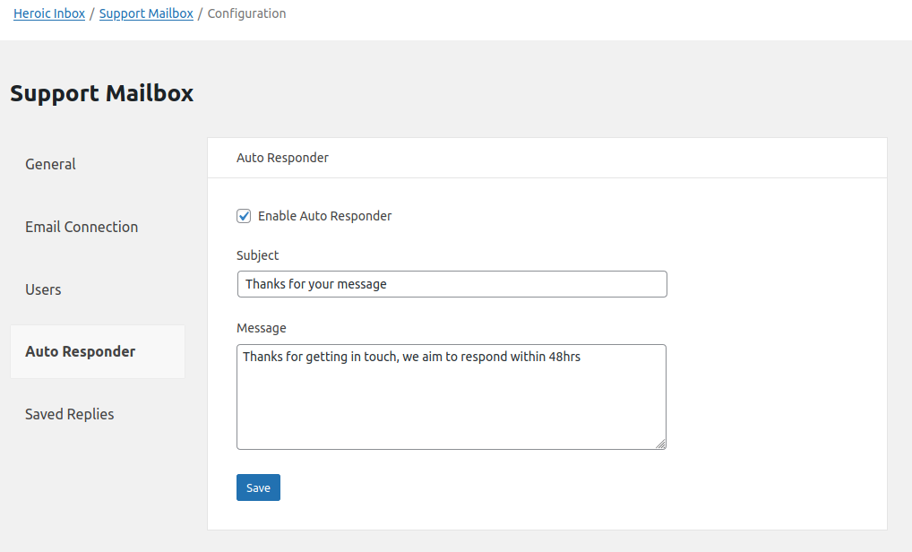 Auto Responder helpdesk support feature in Heroic Inbox plugin.