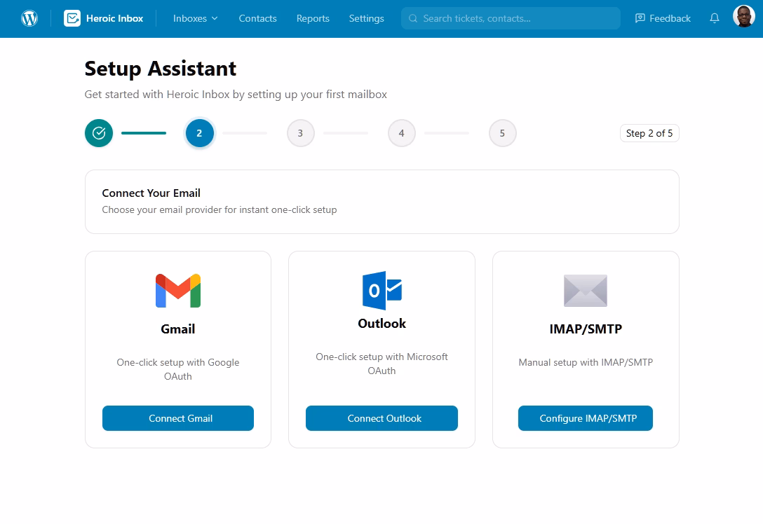 Heroic inbox setup assistant