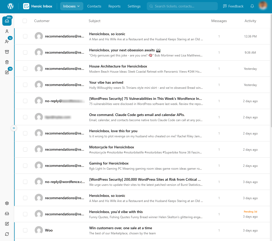 Heroic Inbox software to automate feedback collection
