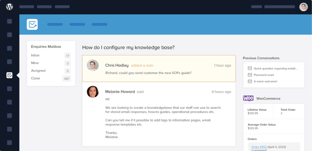 Heroic Inbox ticketing software UI