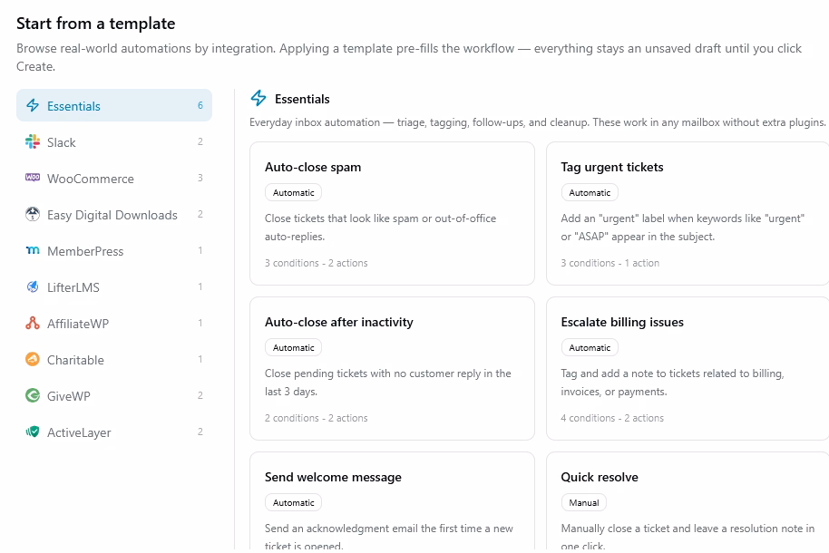 Heroic inbox workflow automation template to sort emails