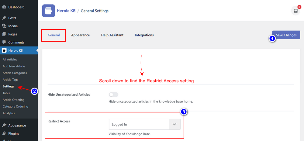 Heroic KB restrict access settings