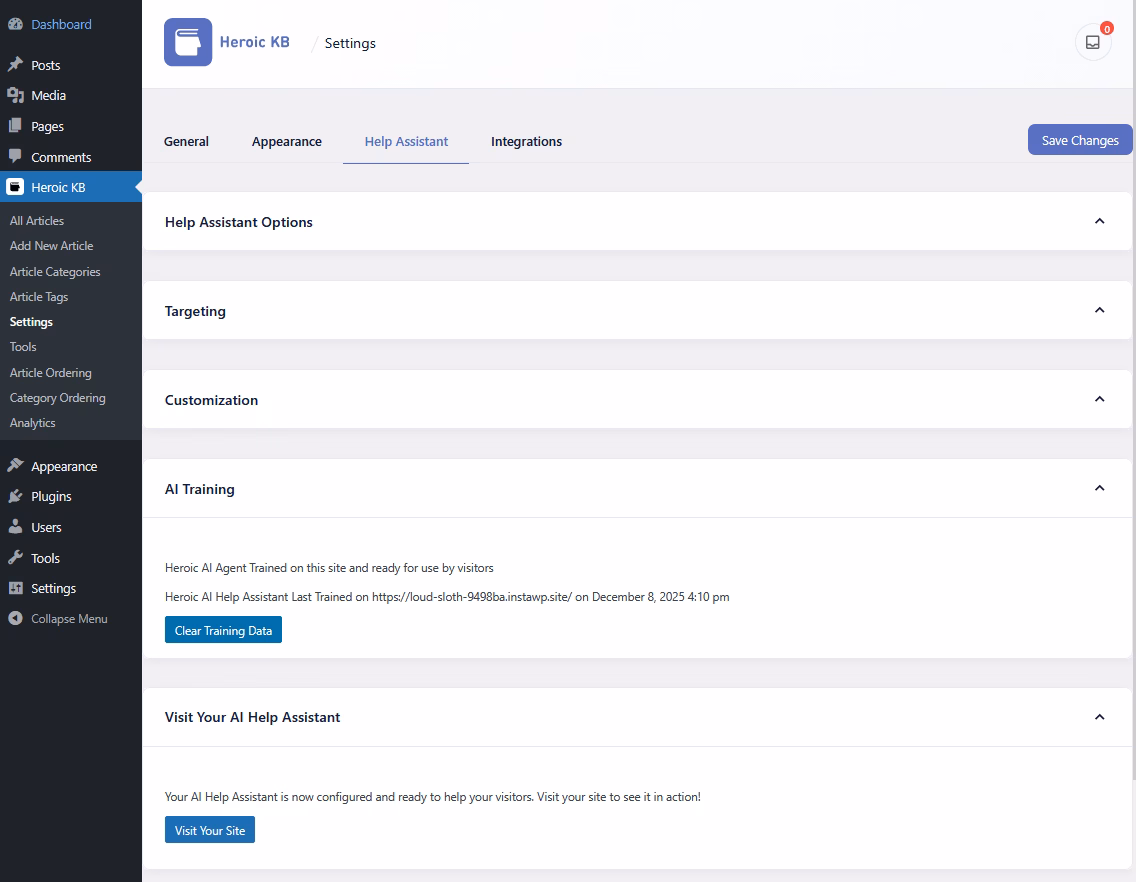 Heroic Knowledge Base AI chatbot training