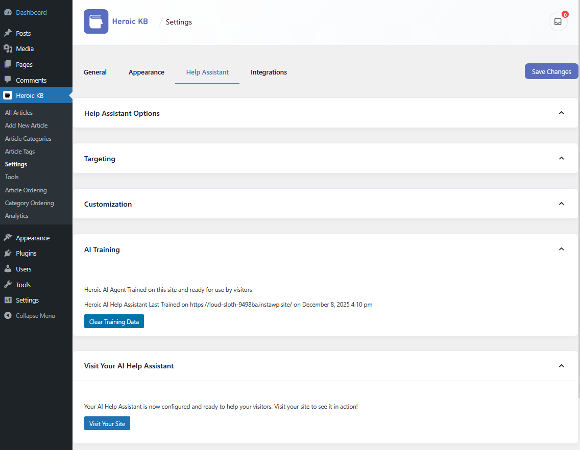 Heroic Knowledge Base AI chatbot training