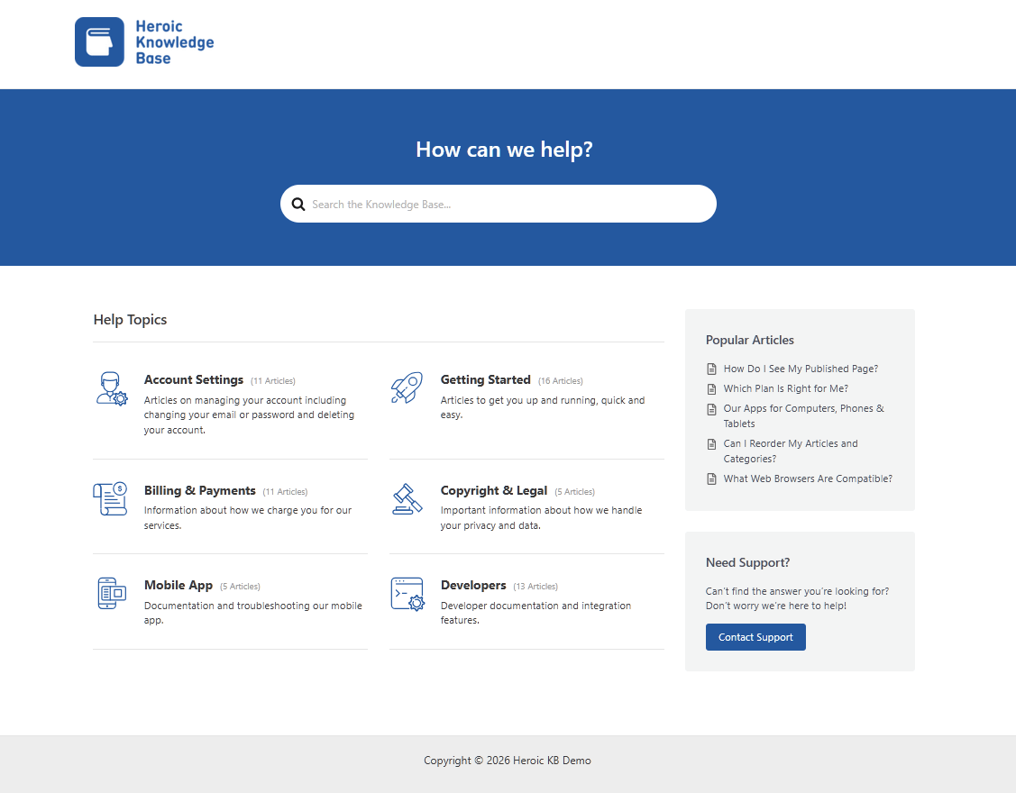 Heroic Knowledge Base for intranet sites