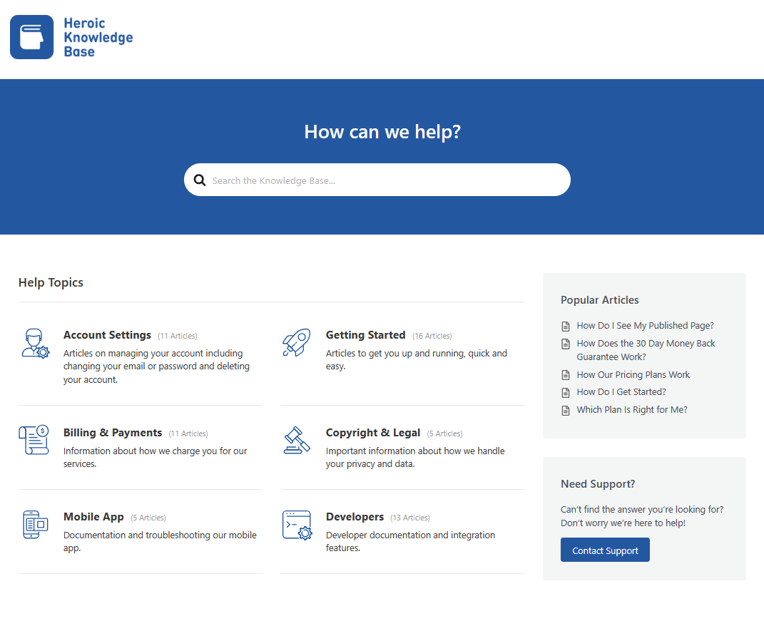 Heroic Knowledge base imported demo site example
