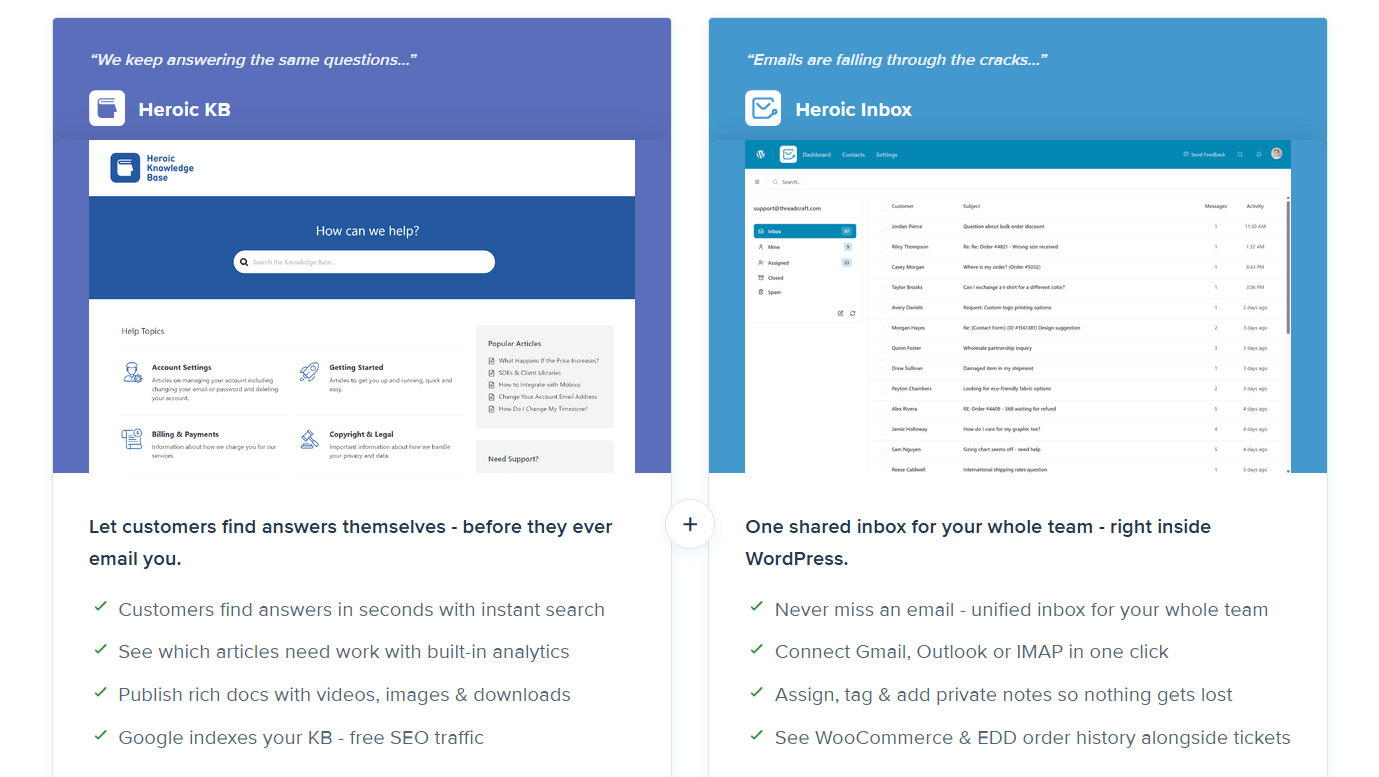 HeroThemes products for customer service and support