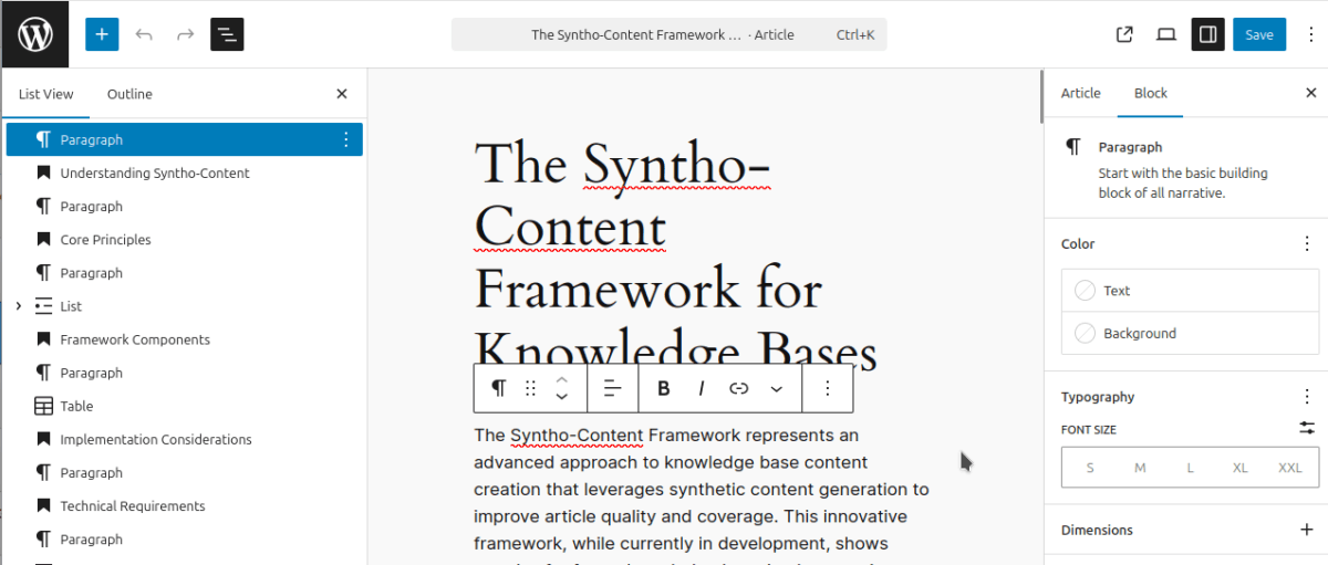 The knowledge base article editor screen