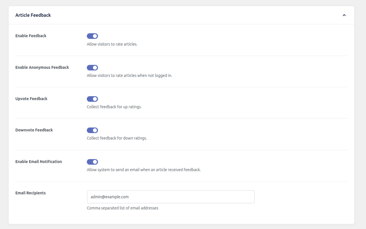 Knowledge Base Article Feedback Settings