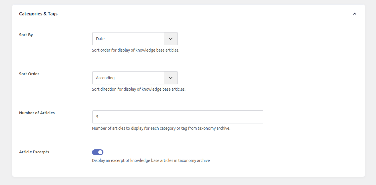 categories and tags options