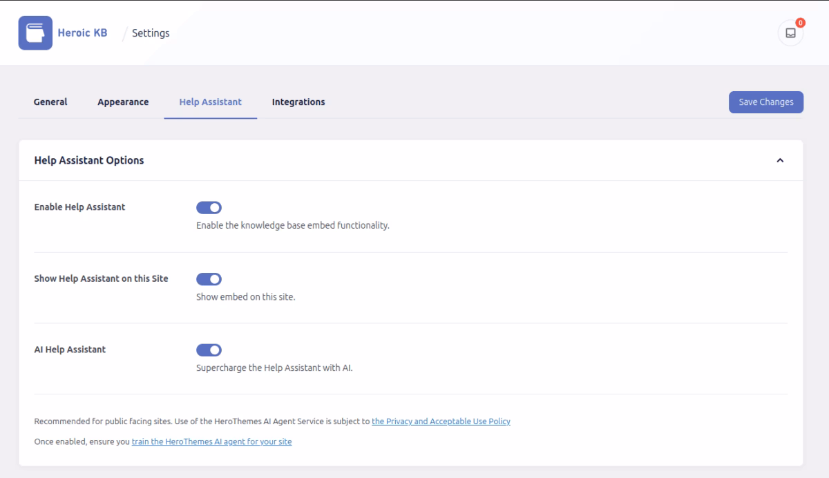 hkb help assistant settings - HeroThemes The help assistant settings