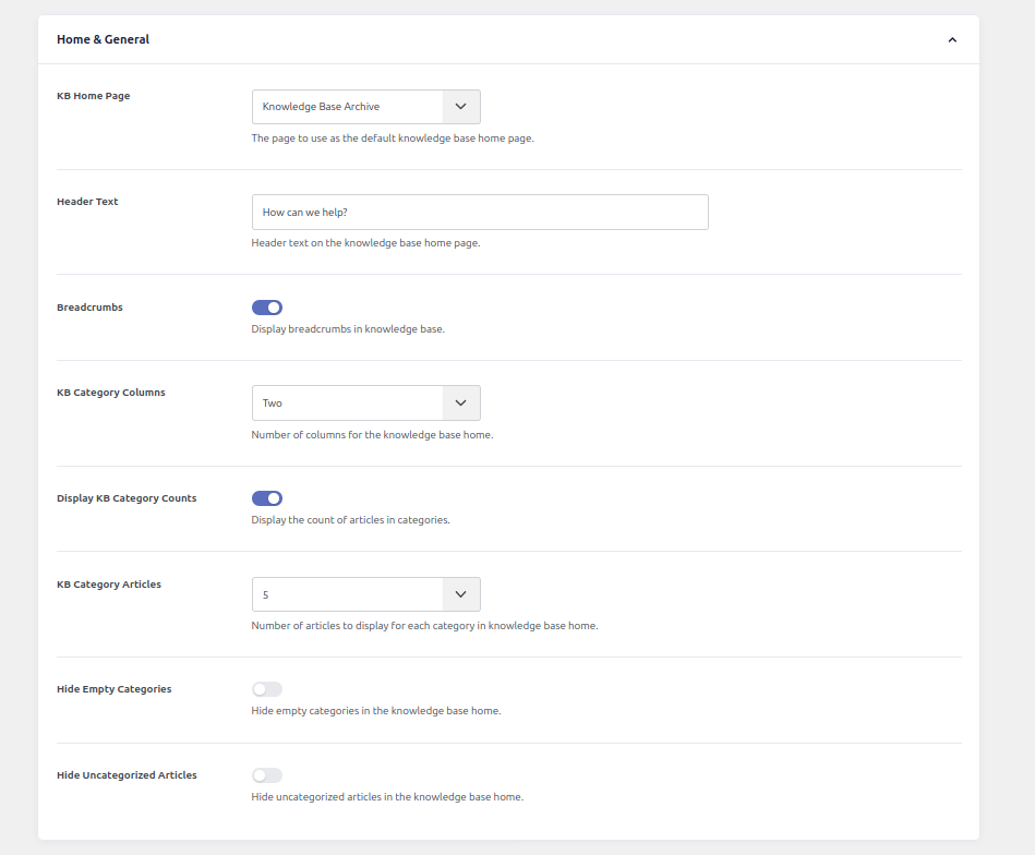 Home & General Settings