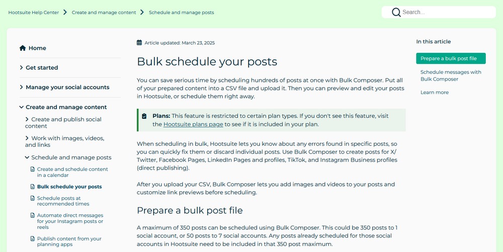 hootsuite bulk schedule your posts knowledge base article