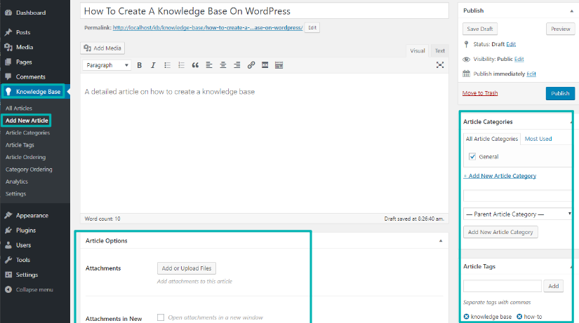 how to create a knowledge base article on WordPress