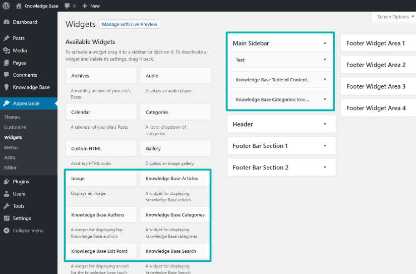 Using the knowledge base plugin widgets