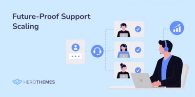 Illustration d'un agent de support devant un ordinateur portable avec un casque, surveillant trois miniatures de discussion vidéo symbolisant une assistance évolutive