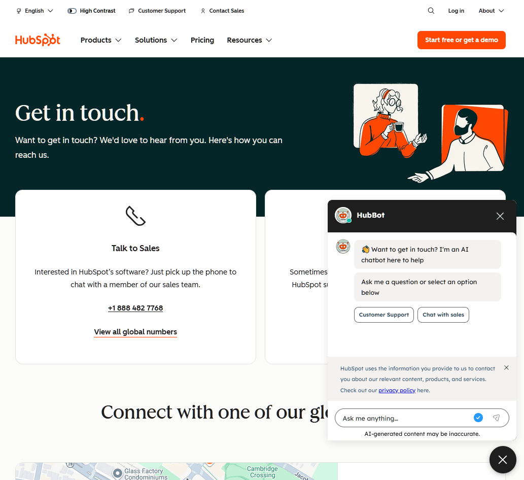 HubSpot Contact Us page example