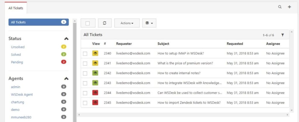 WSDesk ticket management - WordPress Helpdesk Plugin