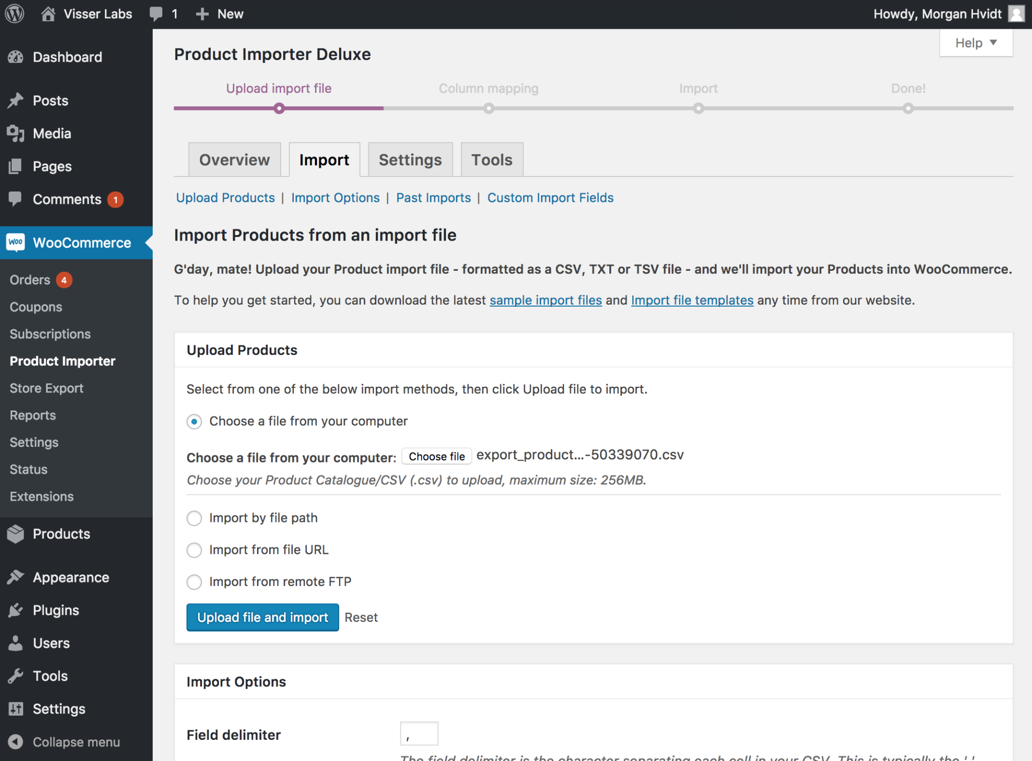 Importing data with Visser labs