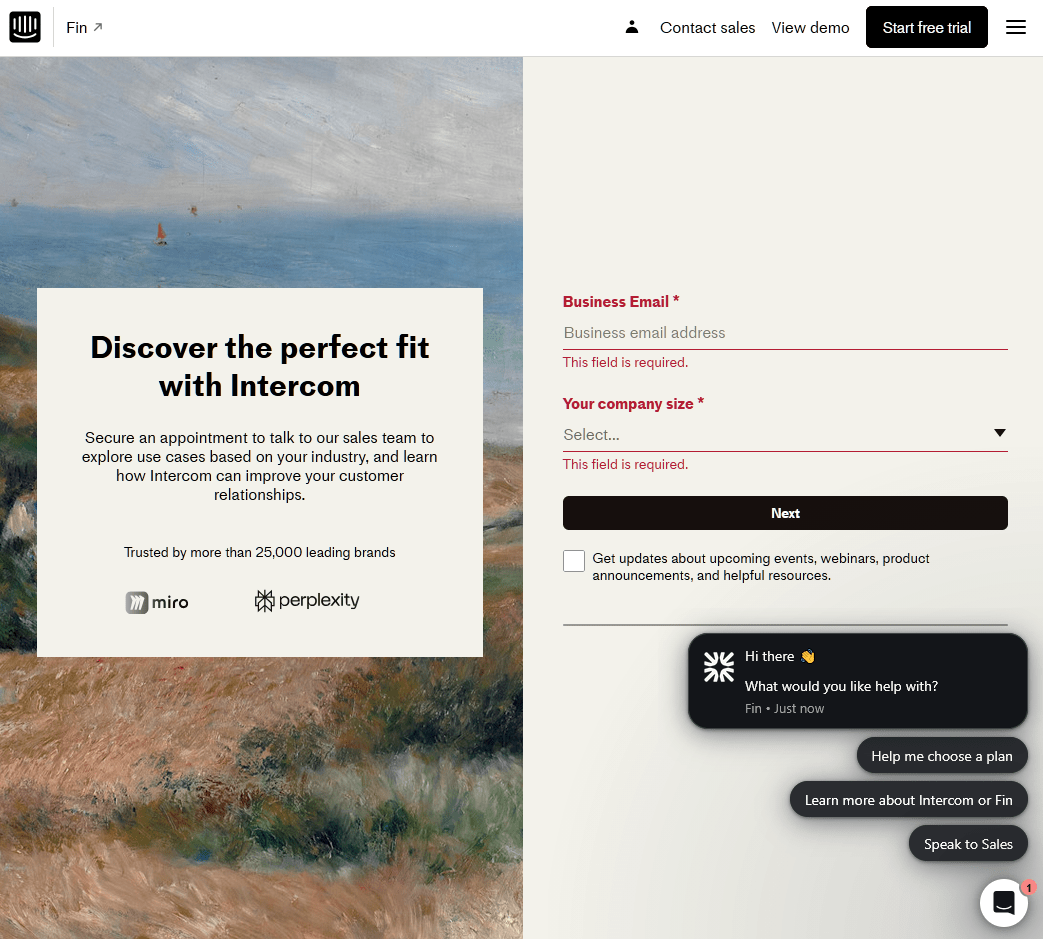 Intercom contact page