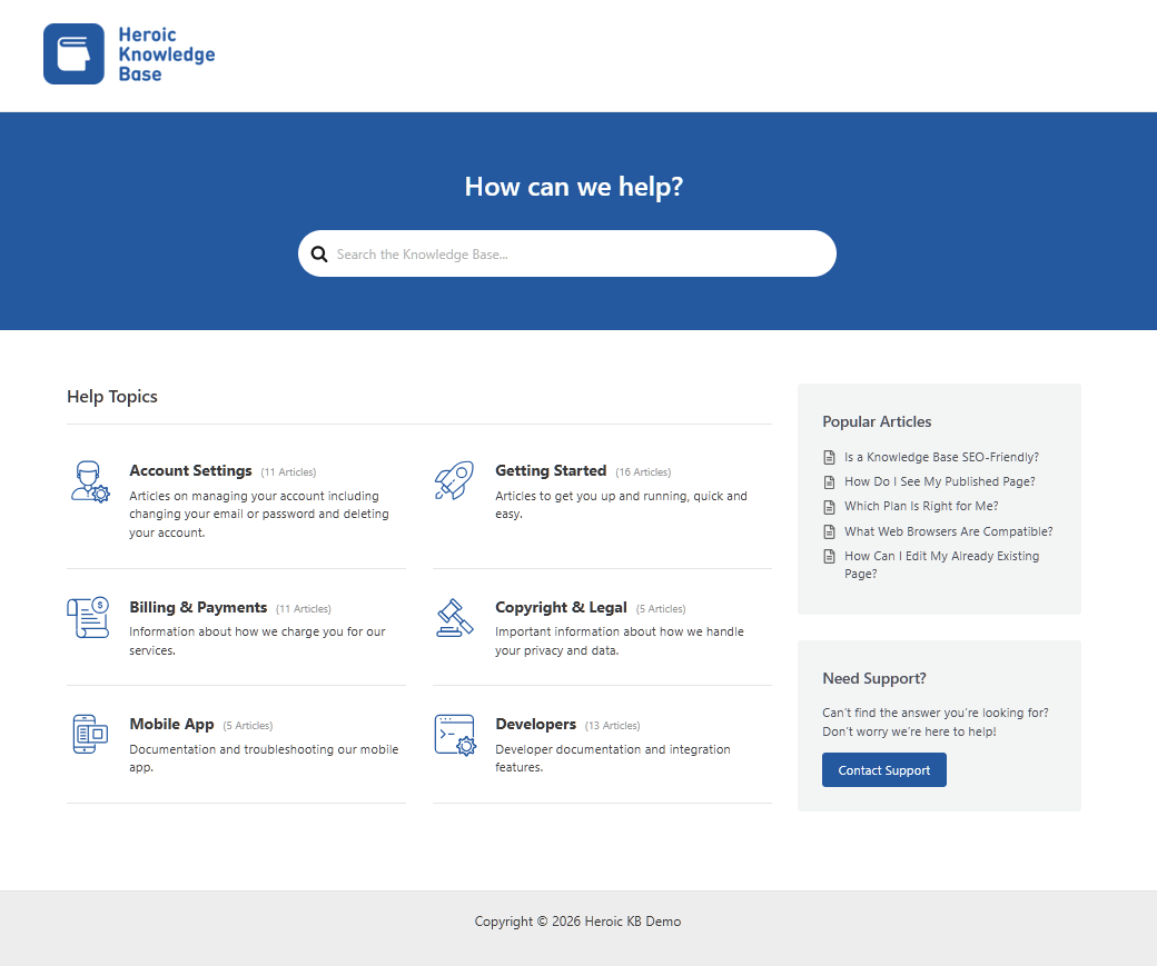 Knowledge base created with Heroic KB