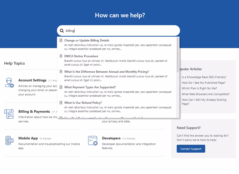 Knowledge base search example