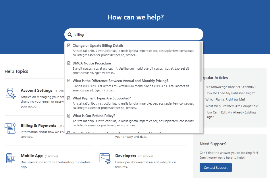 knowledge base search example