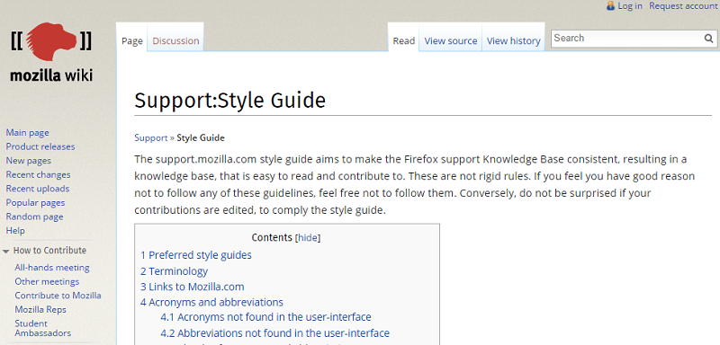 knowledge base style guide example mozilla