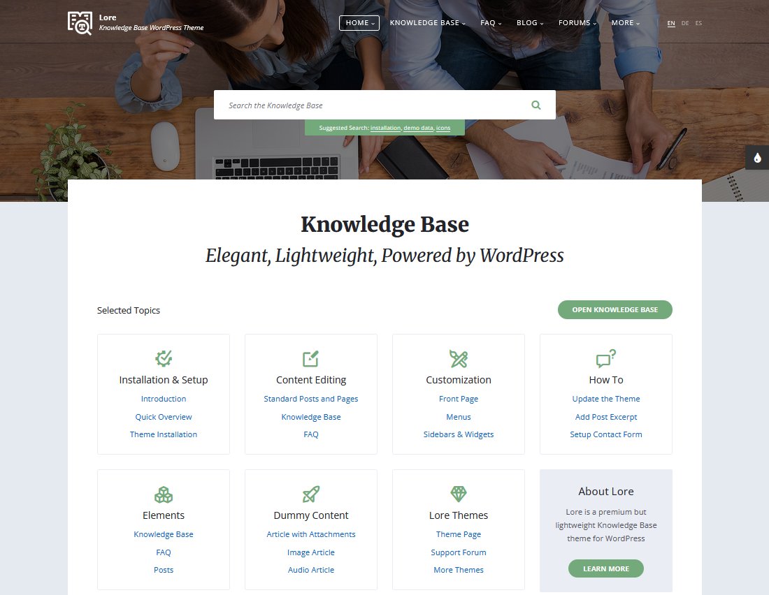 Lore WordPress theme for knowledge base sites