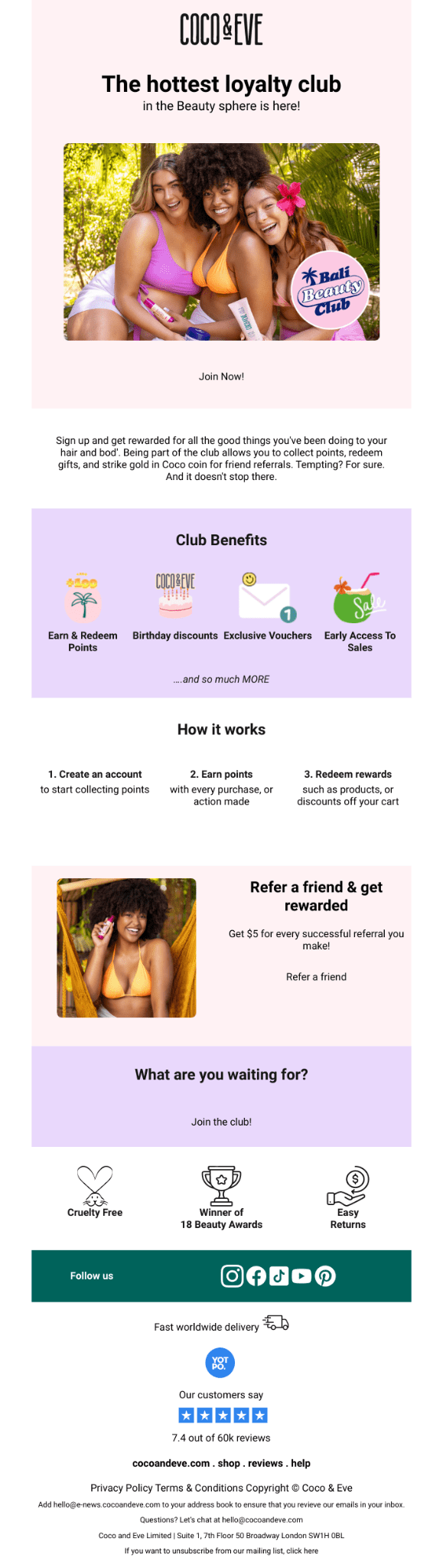 Loyalty and referral program email example