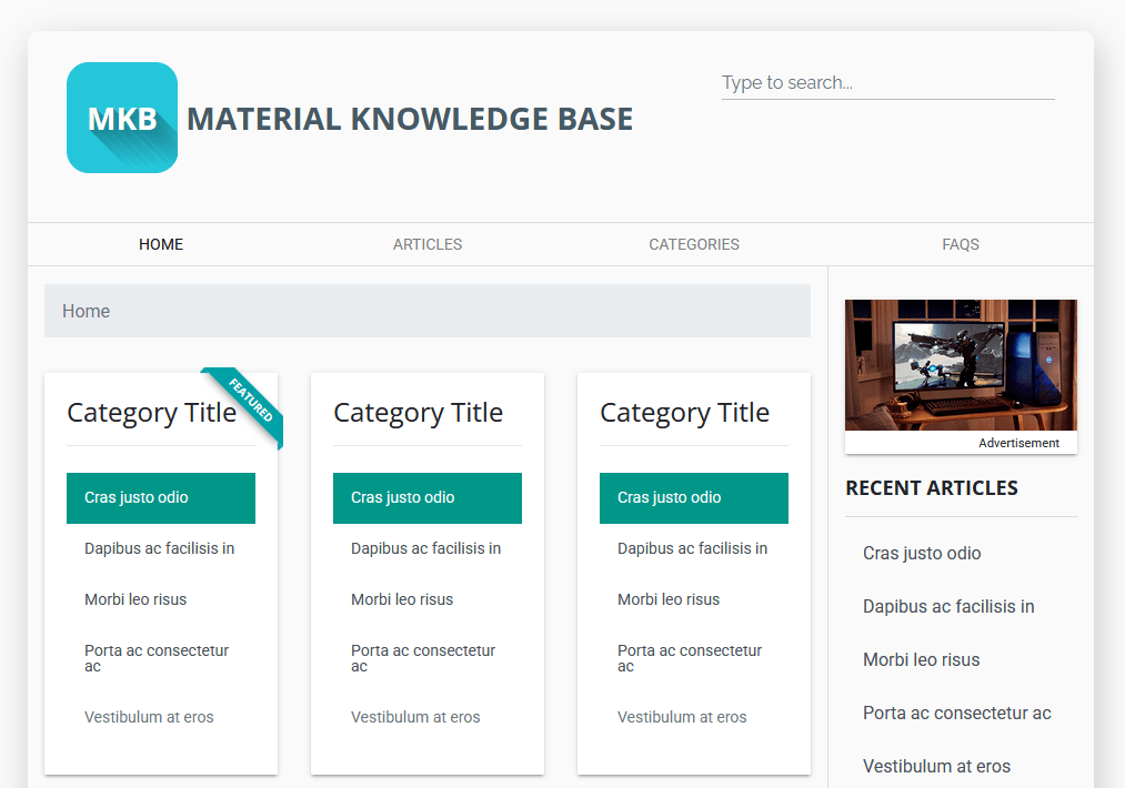 Material Knowledge Base HTML template