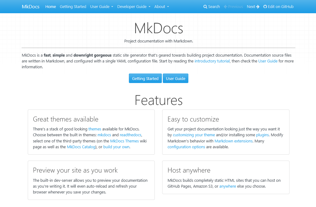 MkDocs an open-source static site generator