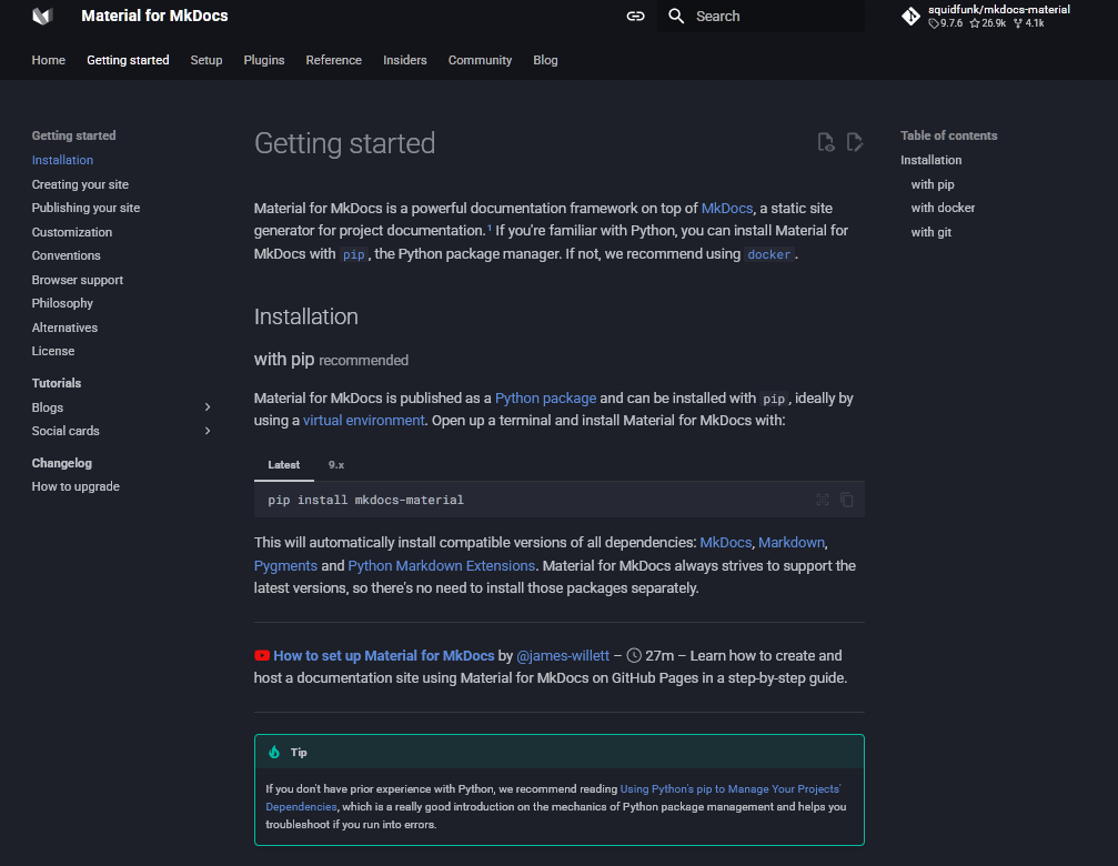 MkDocs Docusaurus alternative
